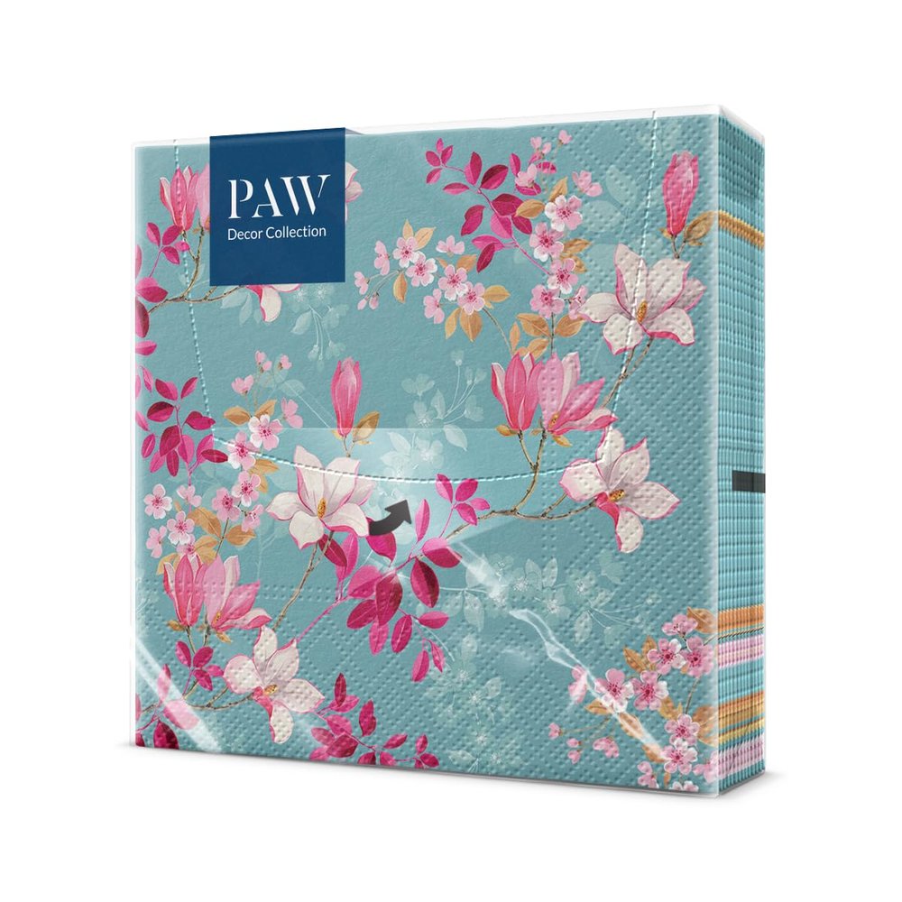 PAW 3-Ply Paper Napkins, 33 x 33 cm, 20 Count, Magnolia Flowers