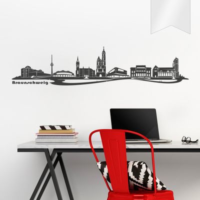 WANDKINGS Braunschweig Skyline Wall Decal, 150 x 34 cm, Frosted Glass Film