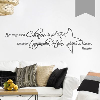 WANDKINGS Wall Decal - “One must still have chaos in oneself to be able to give birth to a dancing star” (Friedrich Nietzsche) - 105 x 32 cm - Medium Gray - 5 Sizes & 35 Colors