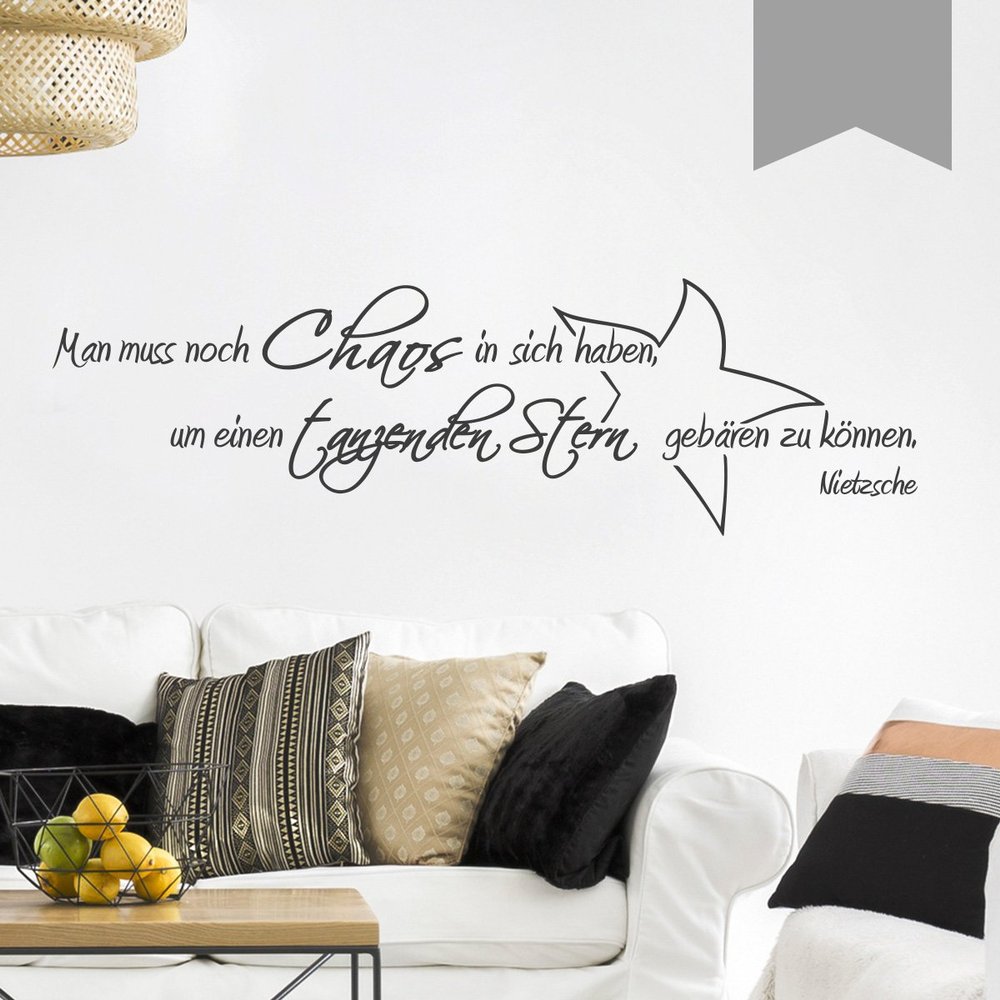 WANDKINGS Wall Decal - “One must still have chaos in oneself to be able to give birth to a dancing star” (Friedrich Nietzsche) - 105 x 32 cm - Medium Gray - 5 Sizes & 35 Colors