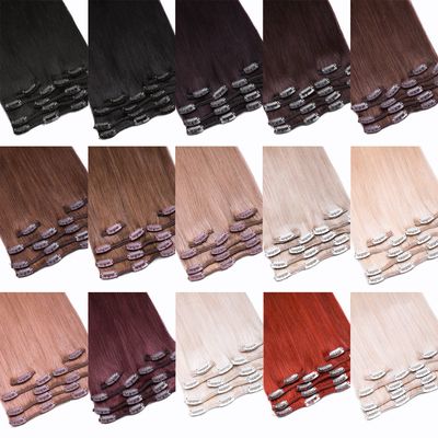 Clip-In Human Hair Extensions Set, 7-Piece, 60 cm, Ombre 1B/Gray