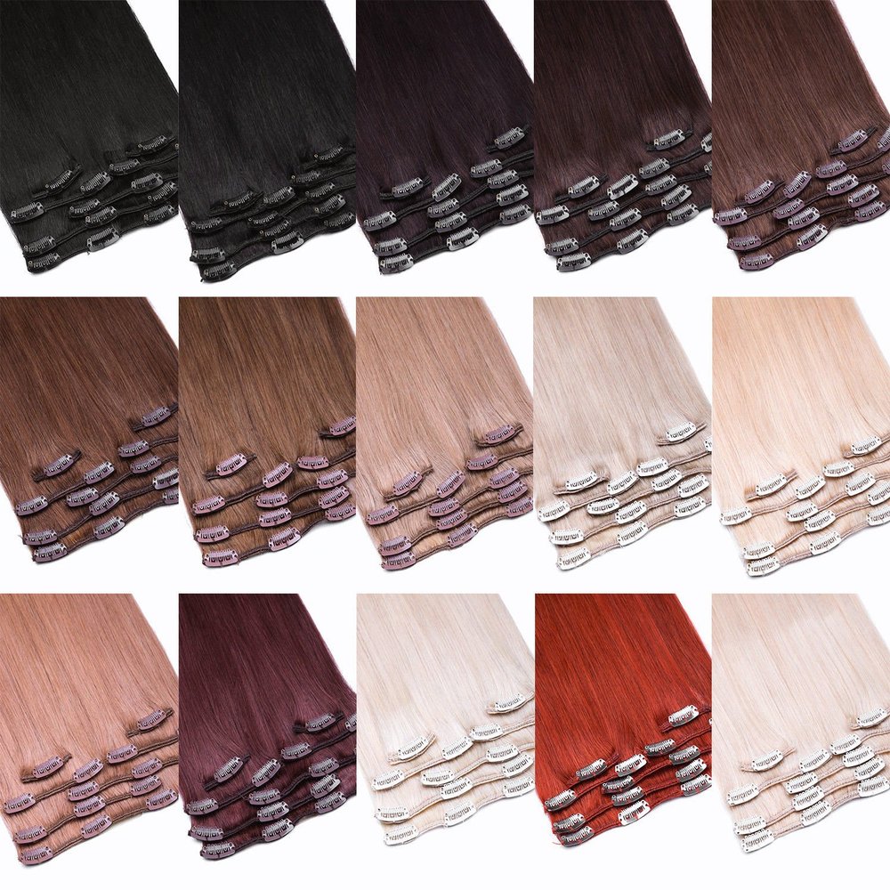 Clip-In Human Hair Extensions Set, 7-Piece, 60 cm, Ombre 1B/Gray