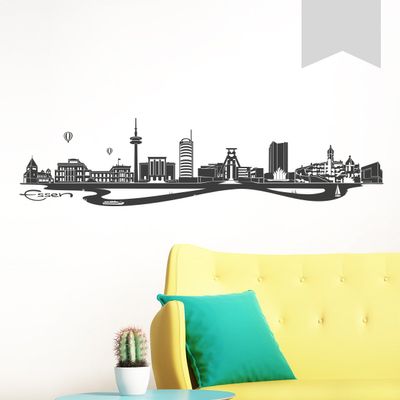 WANDKINGS Wall Decal - Essen Skyline - 80 x 19 cm - Light Gray - Choose from 6 Sizes & 35 Colors
