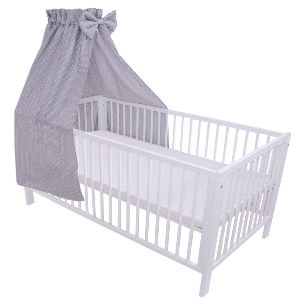 Amilian Full-Fabric Bed Canopy with Bow, Small Gray Polka Dots