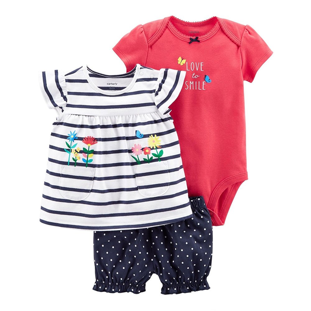 Carter's Baby Girls' Diaper Cover Set Blue Multi Embroidery