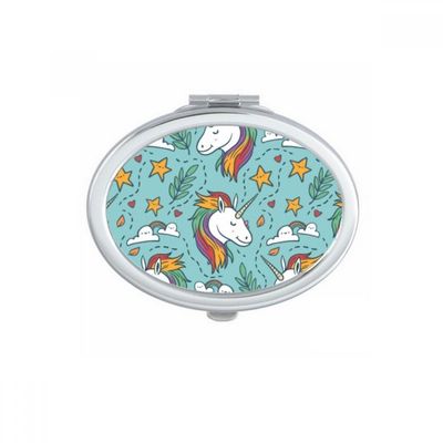 DIYthinker Rainbow Leaves Stars Cloud Unicorns Oval Compact Makeup Mirror, Multicolor