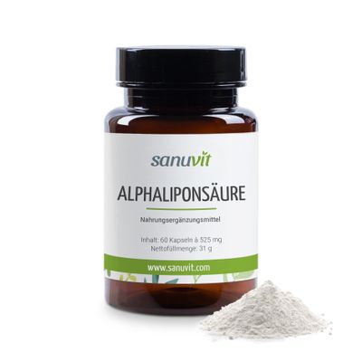 Sanuvit Alpha-Lipoic Acid 60 Capsules - Pure Substance Product Directly from the Manufacturer (Hypoallergenic Facility)