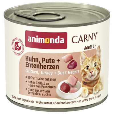 animonda Carny Cat Wet Food Chicken + Turkey + Duck Hearts (6 x 200g)