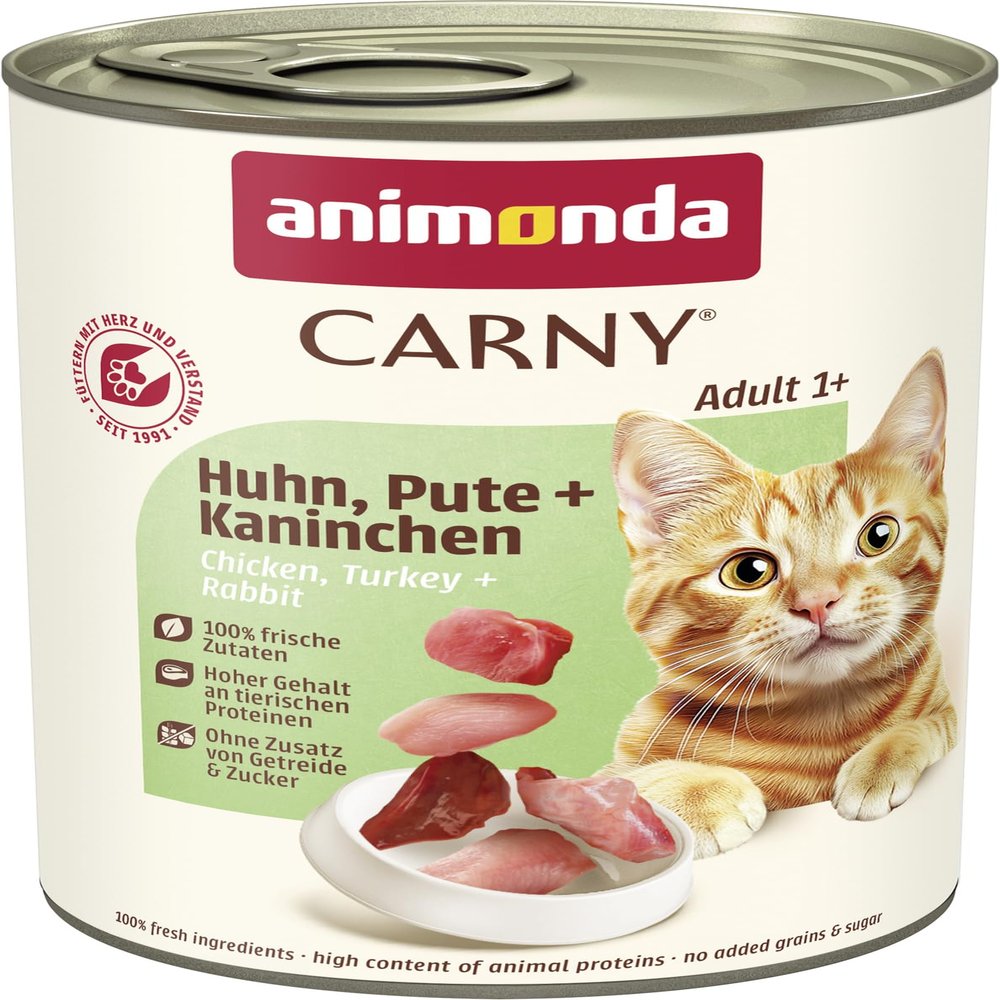 animonda Carny Adult Cat Food, Wet Food for Adult Cats, Chicken, Turkey + Rabbit, 6 x 400 g
