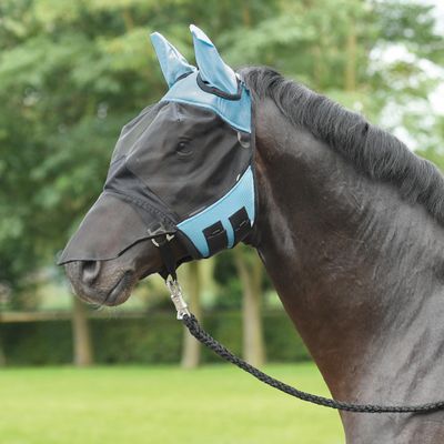 BUSSE FLY COVER PRO Mesh Fly Mask with Ear and Nostril Protection, Light Blue/Black, Size VB