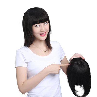 Women’s Human Hair Topper with Straight Bangs, Clip-In