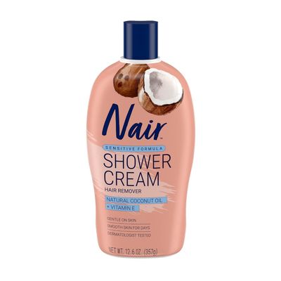 Nair Shower Power Sensitive Formula Coconut Oil & Vitamin E Hair Remover, 12.6 oz
