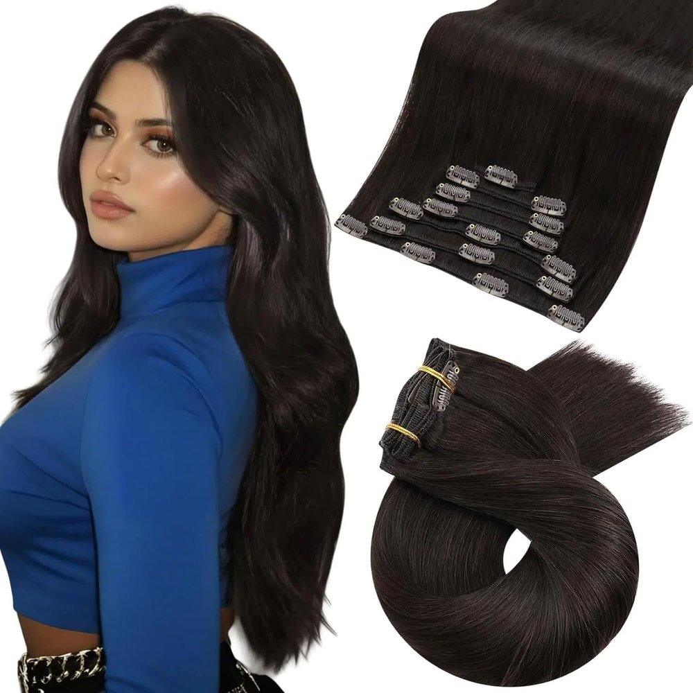 Moresoo 55 cm Clip-In Remy Human Hair Extensions, Seamless, 7 Pieces, 120 g