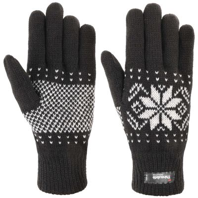 Lipodo Snowflake Knit Gloves with Thinsulate, Unisex, Black, Size L