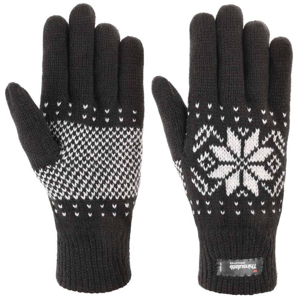Lipodo Snowflake Knit Gloves with Thinsulate, Unisex, Black, Size L
