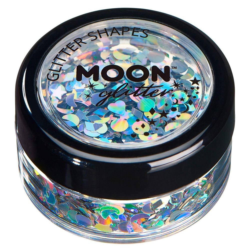 Moon Glitter Holographic Glitter Shapes, Silver, 3 g