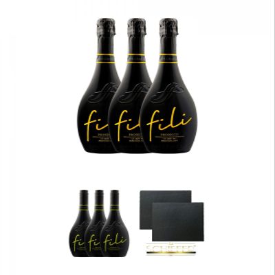 Sacchetto Fili Prosecco DOC Brut Millesimato, 3 x 0.75 L + Vino Frizzante, 3 x 0.75 L + 2 Square Slate Coasters