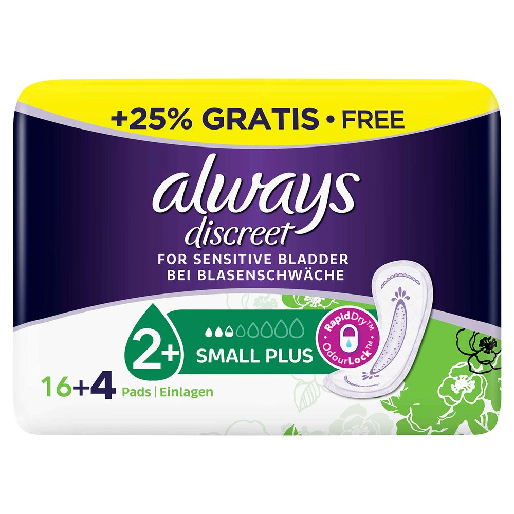 Always Discreet Small Plus Bladder Leak Pads, 20 Count