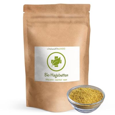 vitalundfitmit100 Organic Rosehip Powder 300 g, Raw Food Quality, Unprocessed, from Argentina