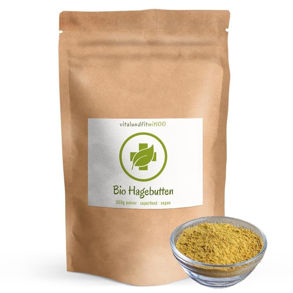vitalundfitmit100 Organic Rosehip Powder 300 g, Raw Food Quality, Unprocessed, from Argentina