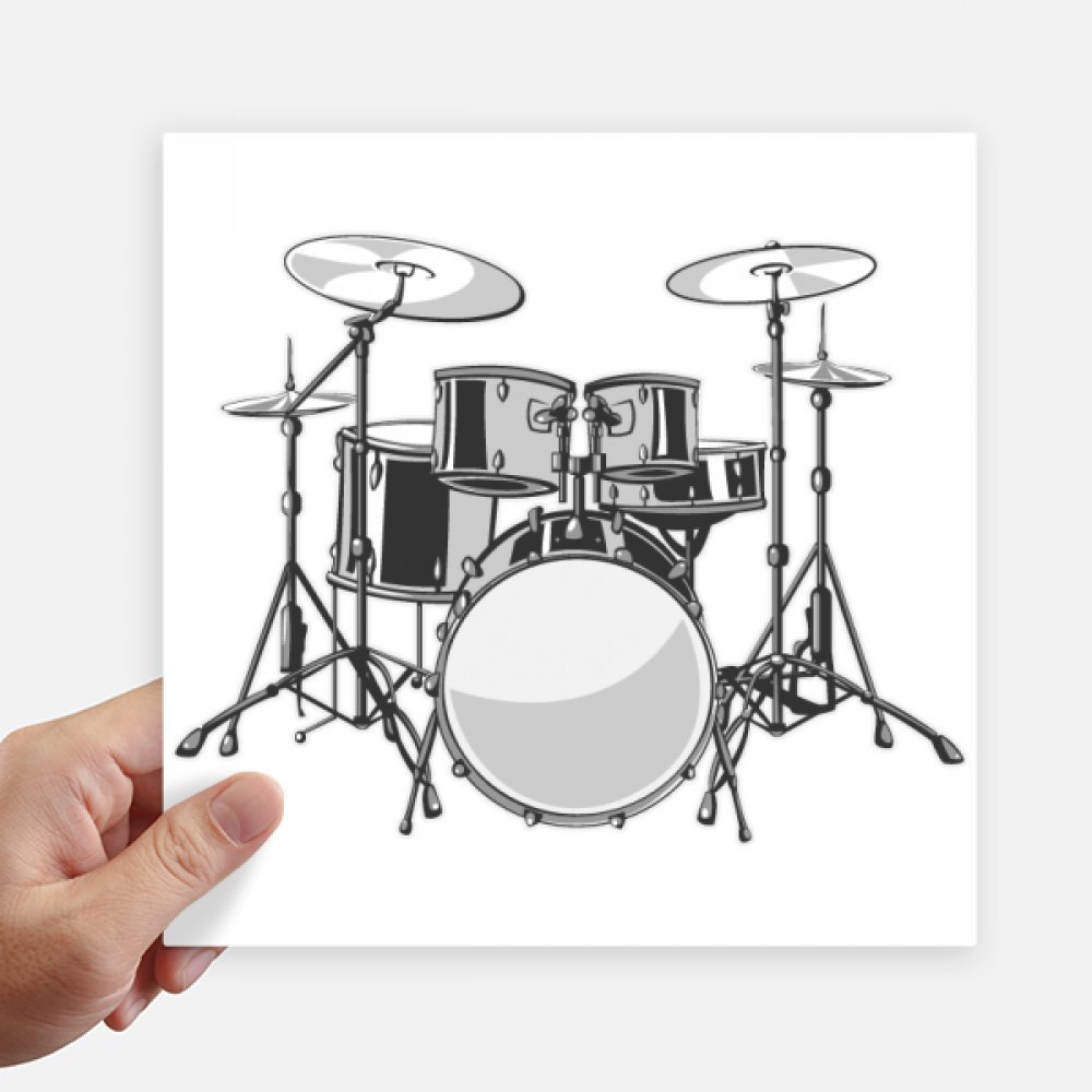 DIYthinker Song Music Drum Kit Energy Illustration Square Stickers, 20 cm, Wall, Suitcase, Laptop and Motorbike, 4 Pieces