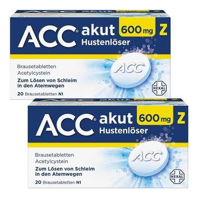 ACC akut 600 mg Z Cough Loosener, Effervescent Tablets, 2 x 20 ct