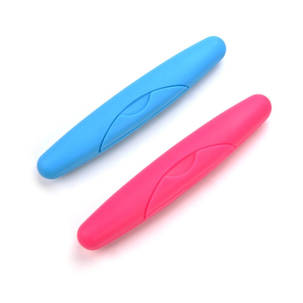 ROSENICE Toothbrush Cases, 2-Pack, Portable and Lightweight for Travel (Blue and Rose Red)