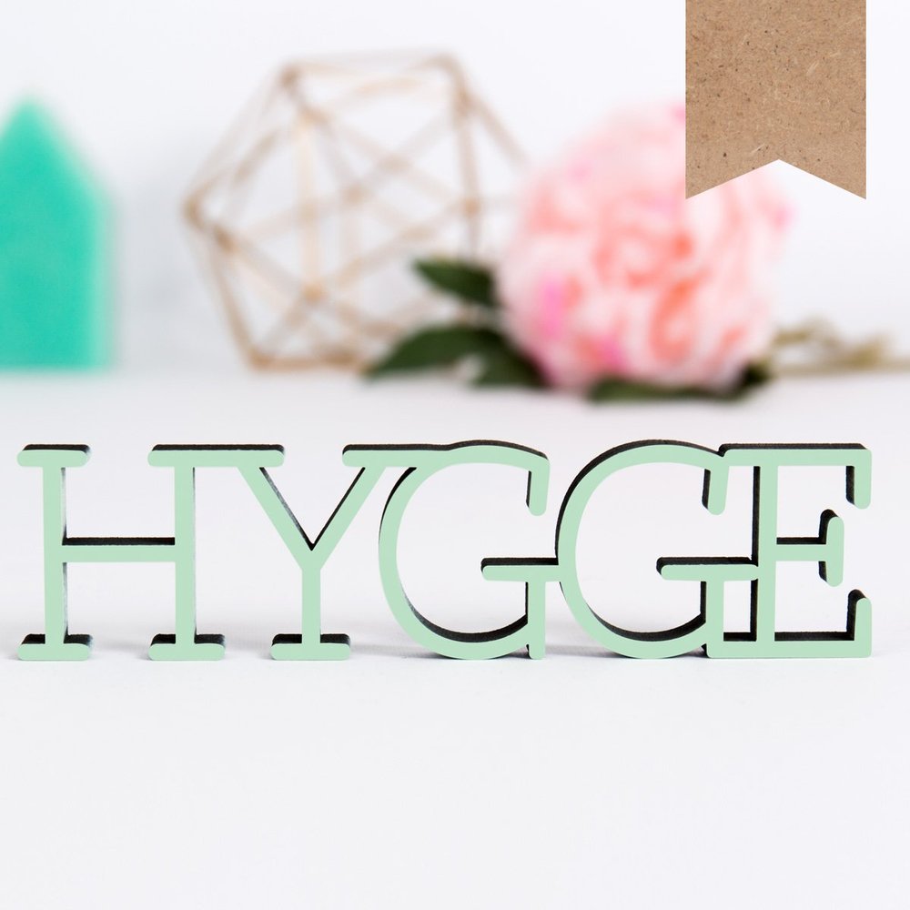 KLEINLAUT 3D “Hygge” Sign, 25 x 6.3 cm, Natural Wood