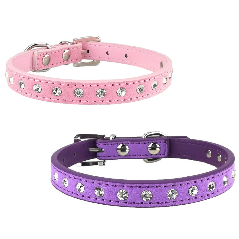 2-Piece Rhinestone Suede Dog Collar Set