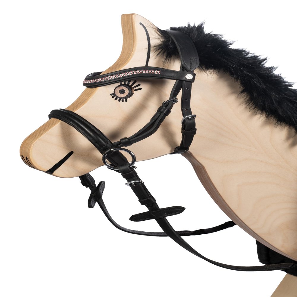 HKM 9209 Bitless Bridle Funny Horses - Toy Bridle for Wooden Horses Black/Pink, Mini Shetty