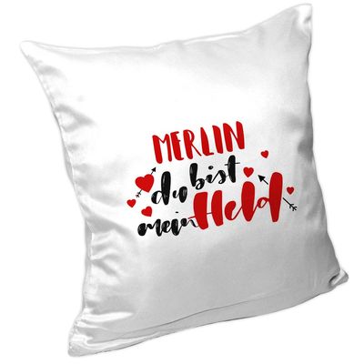 Eurofoto Personalized Pillow with Name and Lettering Text – Merlin, You Are My Hero – for Couples on Valentine's Day | Cuddle Pillow