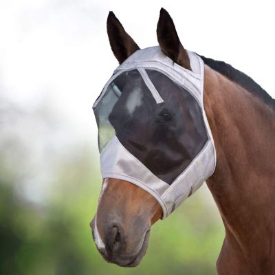 Harrison Howard CareMaster Thick Fleece-Padded Fine-Mesh Horse Fly Mask, UV Protection, Silver/Black, Thoroughbred (M)