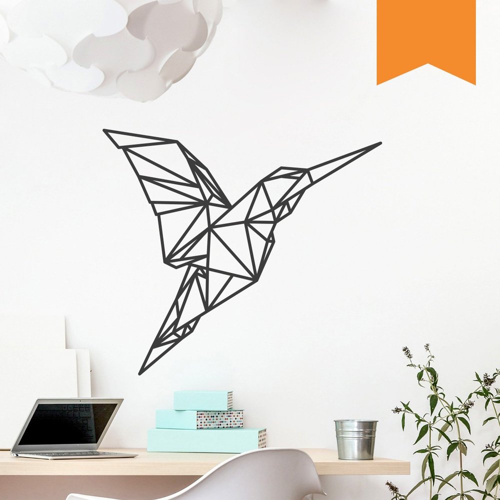WANDKINGS Wall Decal - Origami-Style Hummingbird - 110 x 97 cm - Light Brown
