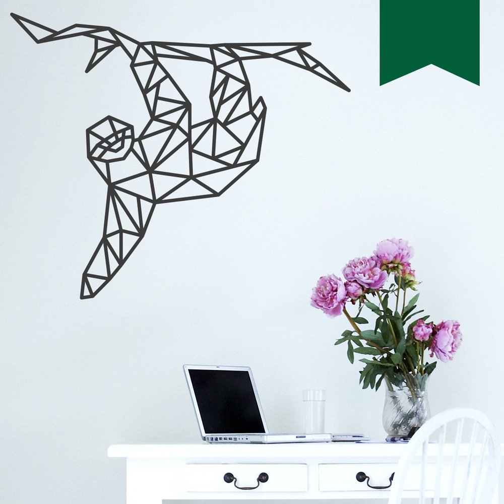 WANDKINGS Wall Decal - Origami-Style Sloth - 130 x 109 cm - Dark Green