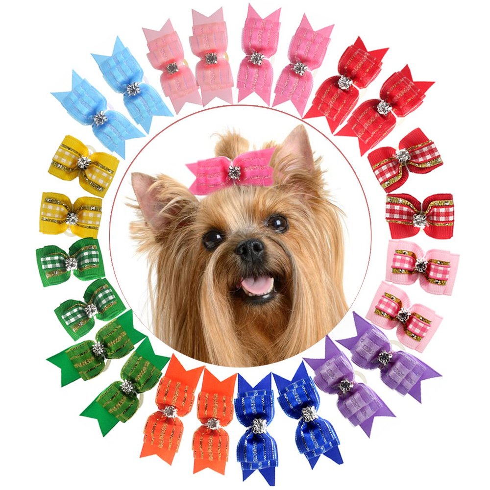 HOLLIHI 24 PCS/12 Pair Cute Pet Hair Bows