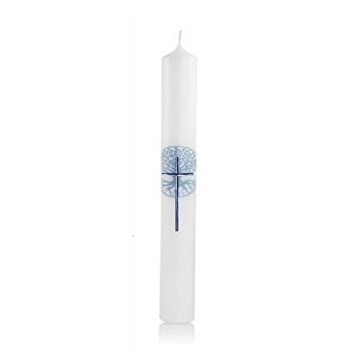 Communion Candle Tree of Life for Boys with Name Decoration in High-Quality Wax Letters, 400 x 40 mm, No. 29