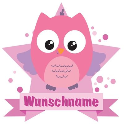 Samunshi Pink Owl Personalized Door Sign Wall Sticker with Name, 70 x 61 cm