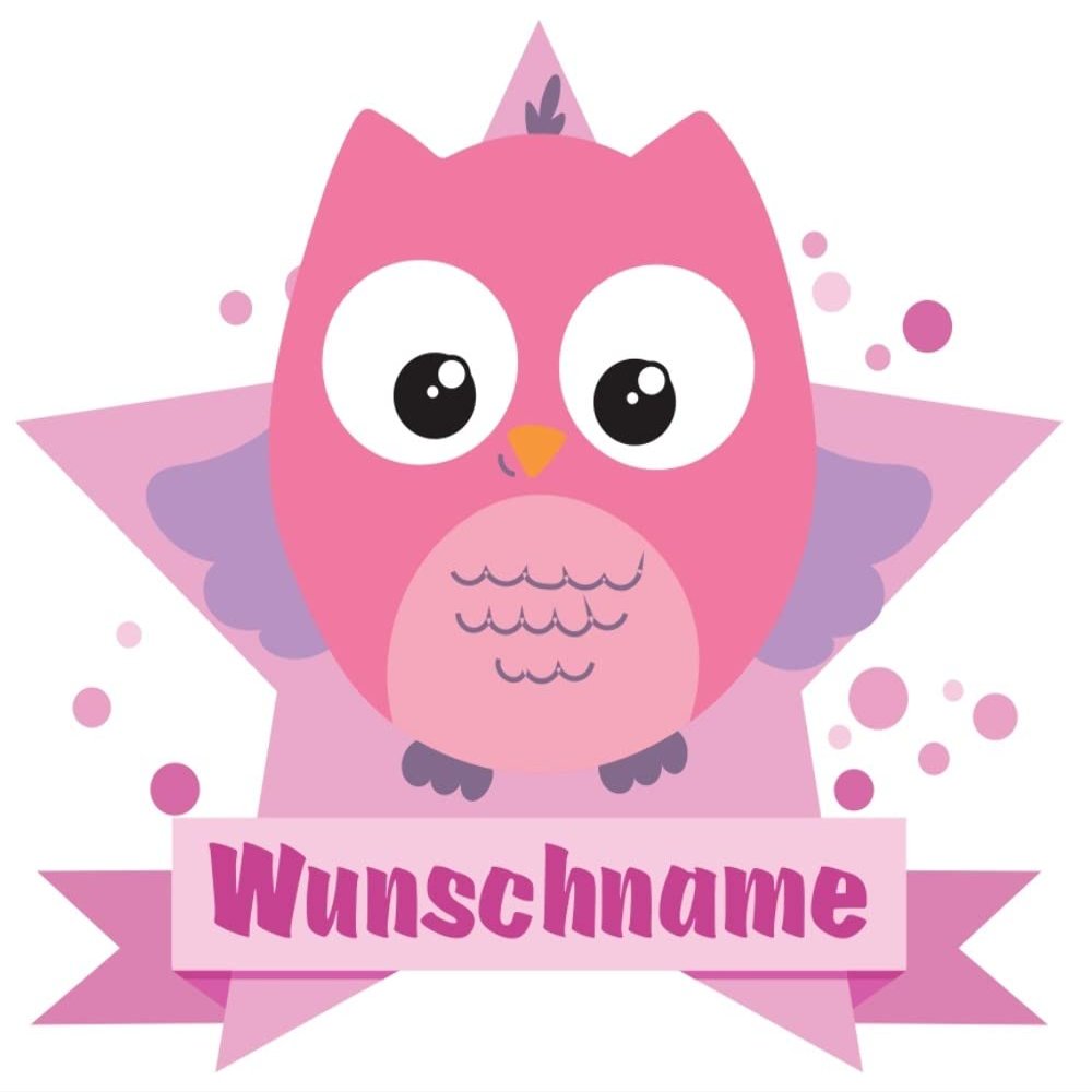 Samunshi Pink Owl Personalized Door Sign Wall Sticker with Name, 70 x 61 cm