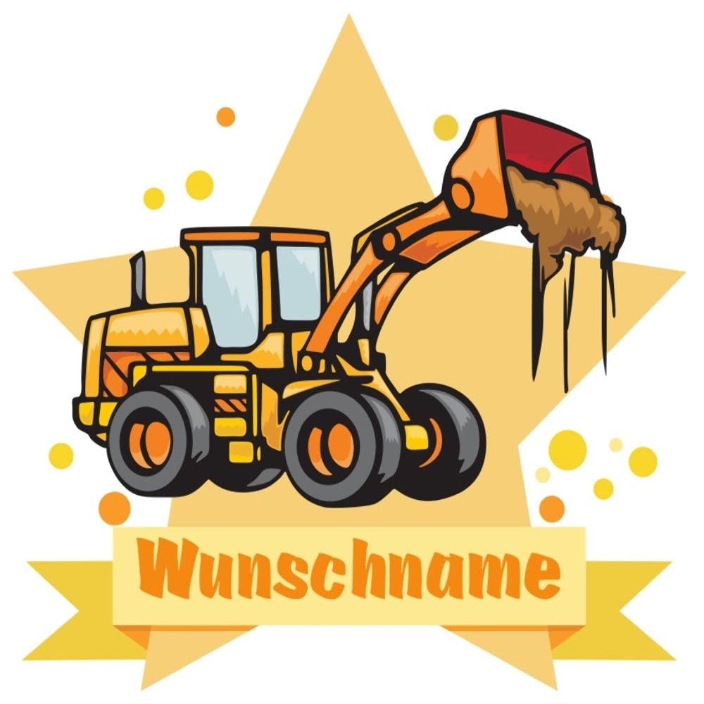 Samunshi Wheel Loader Personalized Name Door Sign Wall Decal for Children's Room, 70 x 61 cm, Multicolor