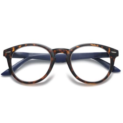 VEVESMUNDO Round Retro Reading Glasses, +2.0, Leopard and Blue