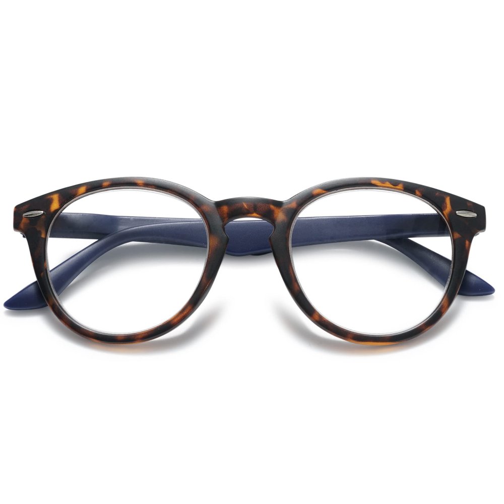 VEVESMUNDO Round Retro Reading Glasses, +2.0, Leopard and Blue