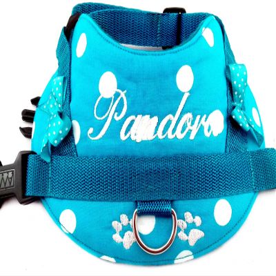 Personalized Dog Harness, Turquoise Dots, Sizes S–XXL