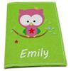 Embroidered German Child Health Record Cover with Name, Owl on Branch view 1