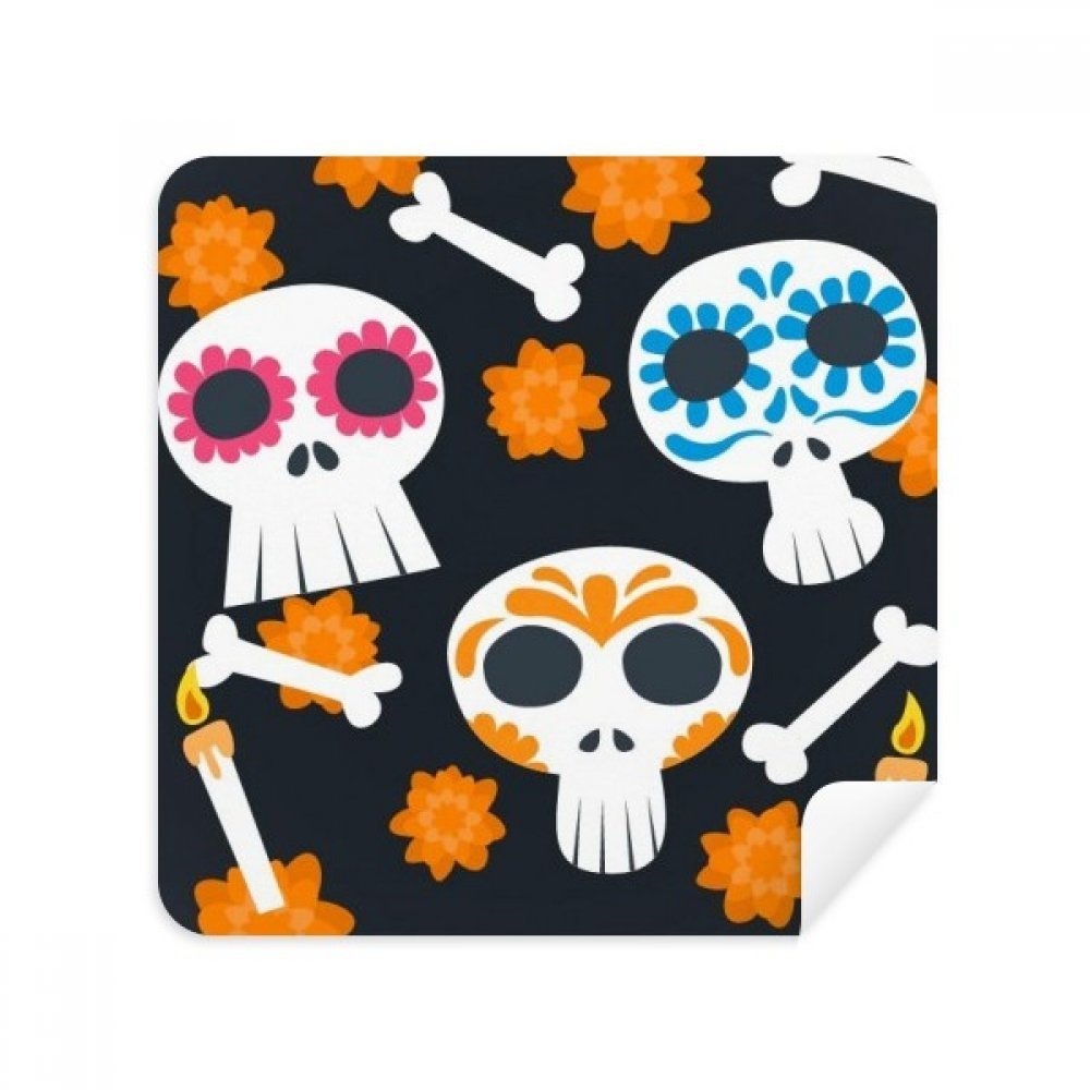 DIYthinker Bone Skull Flowers Mexico Culture Illustration Glasses Cleaning Cloth, Suede Fabric, 2-Pack