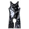 TiaoBug Men's Wetlook Open-Crotch Slim-Fit Bodysuit view 3