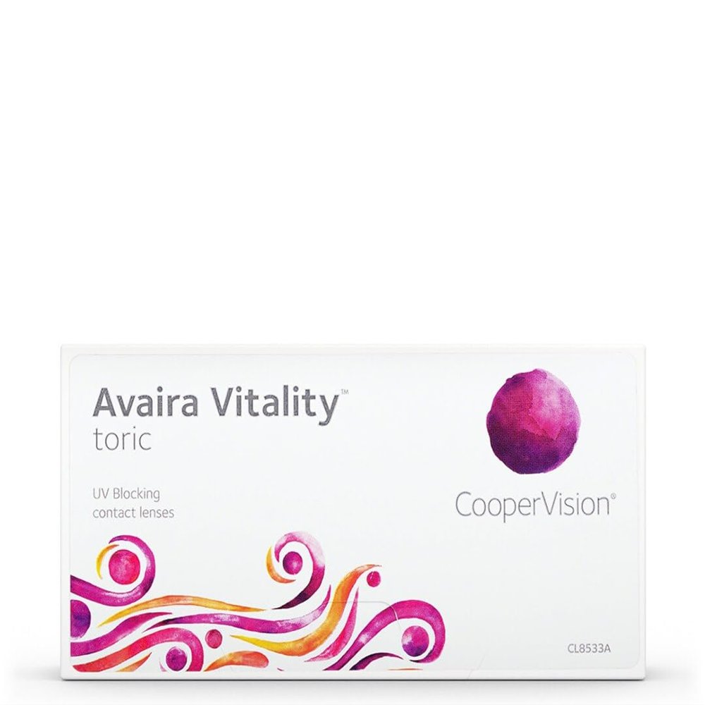 CooperVision Avaira Vitality toric Soft Monthly Contact Lenses, 3 Lenses / BC 8.5 mm / DIA 14.5 mm / CYL -1.25 / Axis 90 / +4.25 Diopters