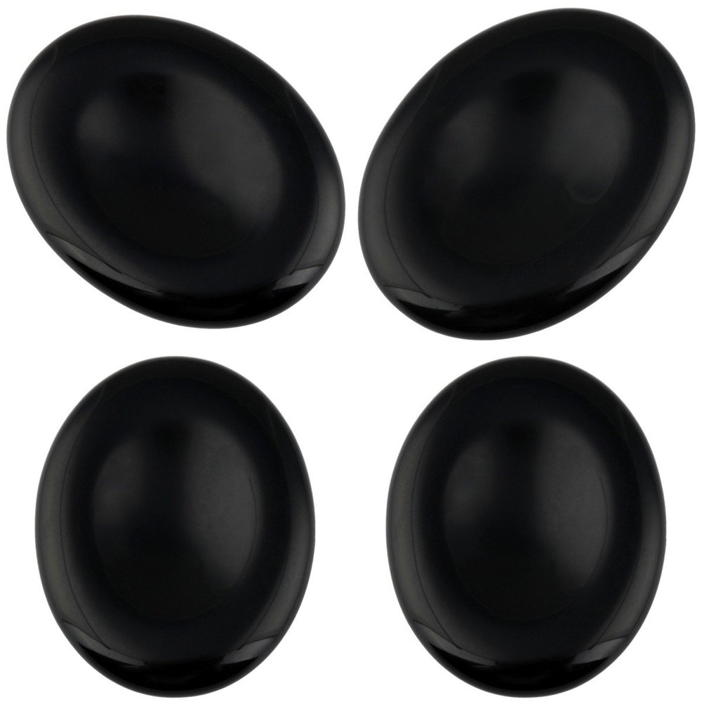 mookaitedecor Black Obsidian Thumb Worry Stones, 4-Piece Set