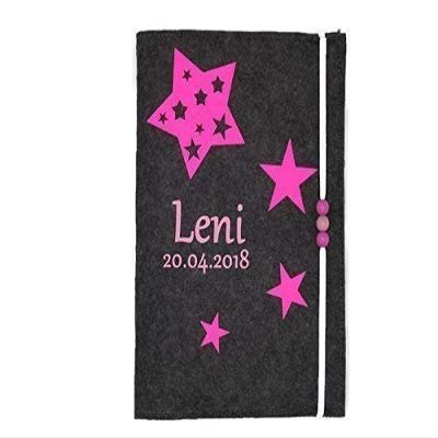 Pink Star Felt U-Heft Cover with Name and Vaccination Record Compartment