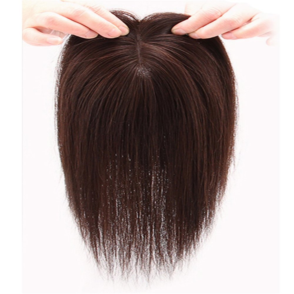 Clip-In Remy Human Hair Topper for Women with Thinning Hair, 7.6 x 10.2 cm, Hand-Tied Mono Crown, 25.4 cm, Dark Brown
