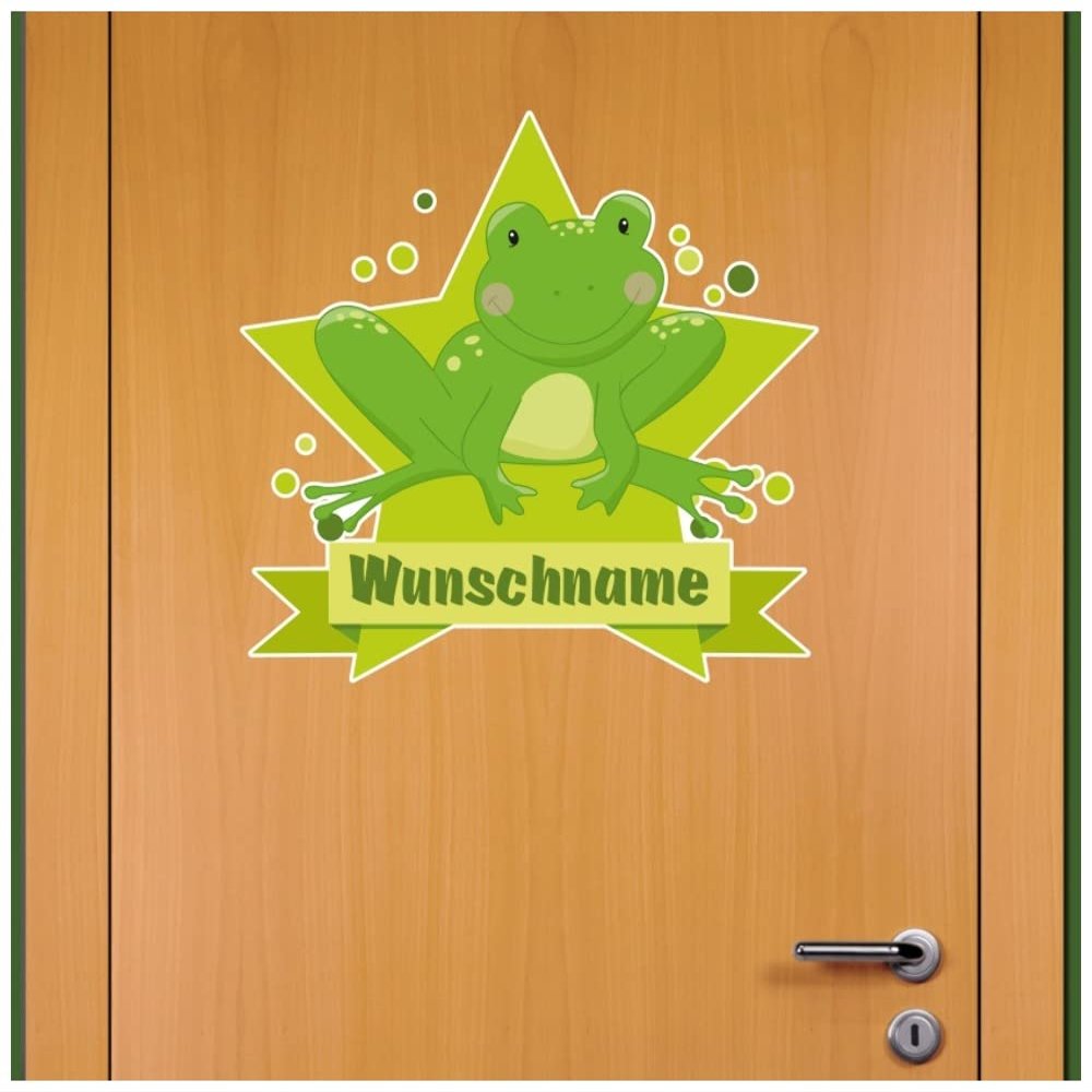 Samunshi Frog Wall Decal Door Sign with Personalized Name, Multicolor, 70 x 61 cm